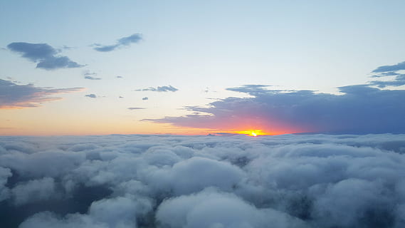 sea of clouds during sunrise, horizon, nature, blue, sunset, holiday HD wallpaper