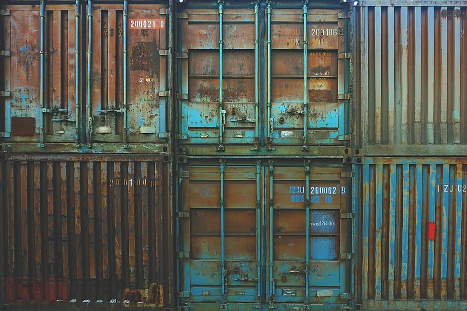 containers, storage, rusted, rusty, old, forgotten, stacked, HD wallpaper