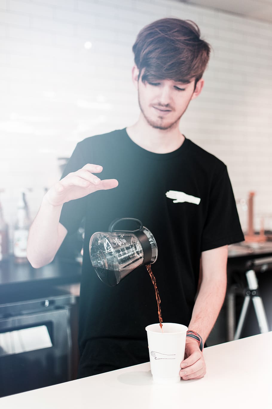 man pouring liquid on white cup, one person, real people, front view HD wallpaper
