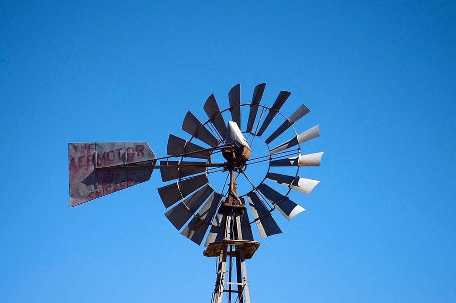new mexico windmill, blue, sky, water, rusty, plains, aermotor HD wallpaper