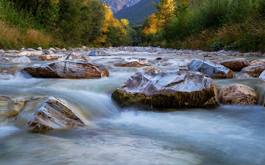 waterfall, river, bach, flow, movement, racing, rock, stones HD wallpaper