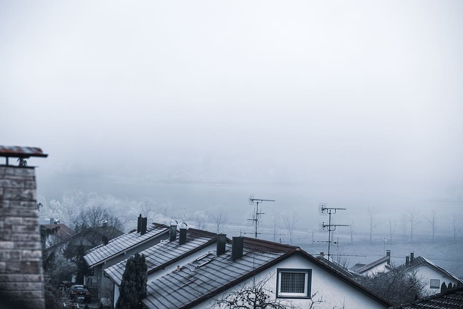 White Concrete Houses Beside Concrete Post, architecture, cold HD wallpaper