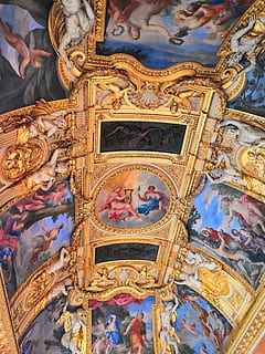 museum, paris, art, ceiling, gold, colors, frescoes, france HD wallpaper