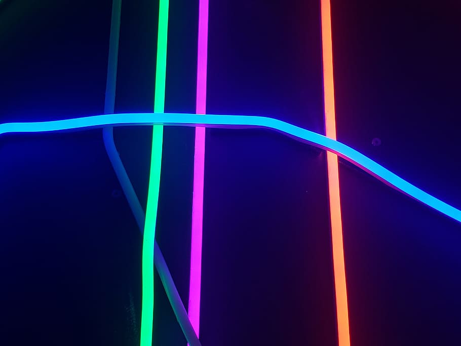 assorted-color neon lights, abstract, dark, blue, green, orange, HD wallpaper