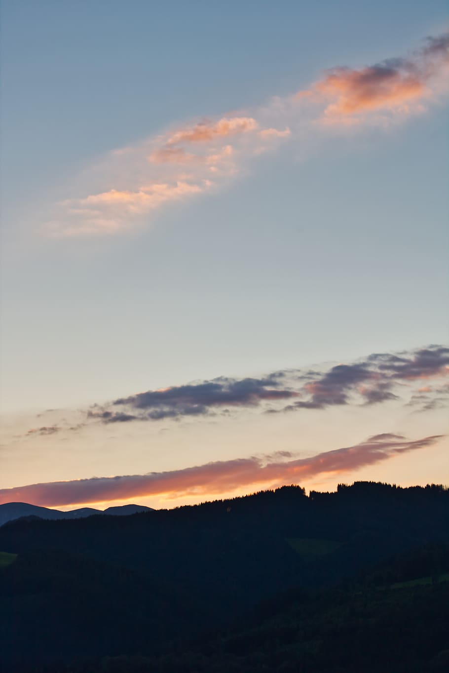 sunset, clouds, mountains, sky, landscape, evening, nature HD wallpaper