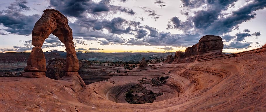 united states, moab, delicate arch trail, mountain, sky, clouds, HD wallpaper