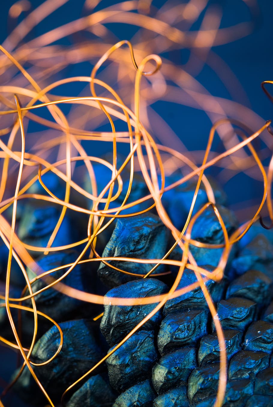 pine cone, macro, copper, wire, one person, connection, real people HD wallpaper