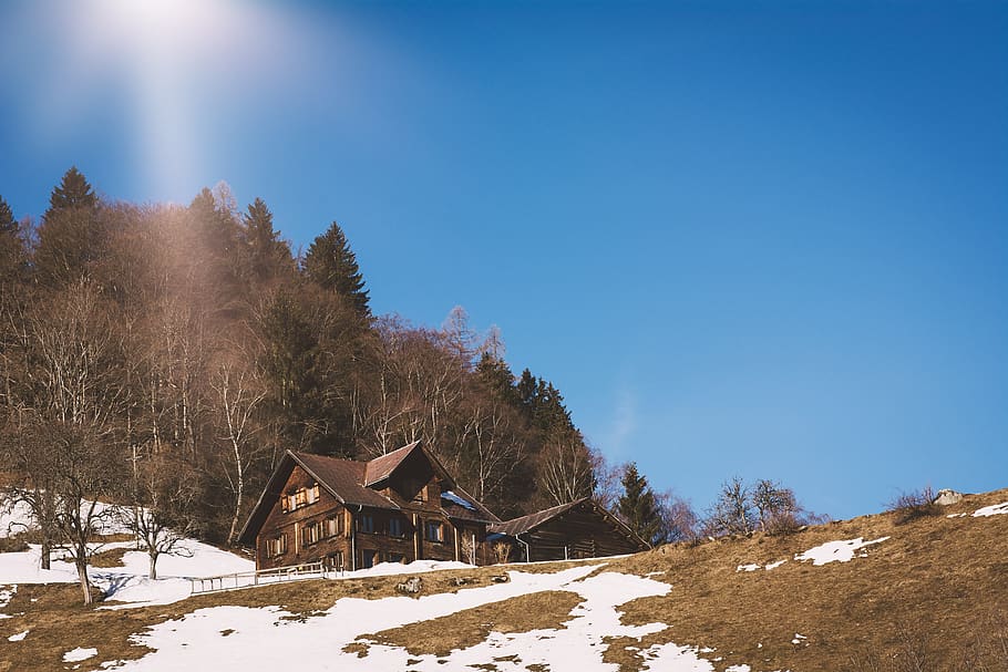 landscape, winter, snow, spring, nature, meadow, trees, sky HD wallpaper