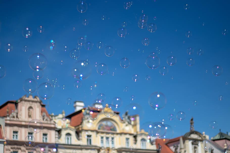 prague, czech republic, summer, bubbles, sky, bluesky, architecture HD wallpaper