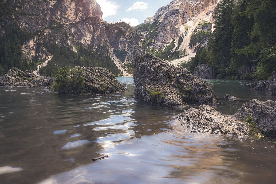 rock, rocks, mountain, mountains, tree, trees, nature, landscape HD wallpaper