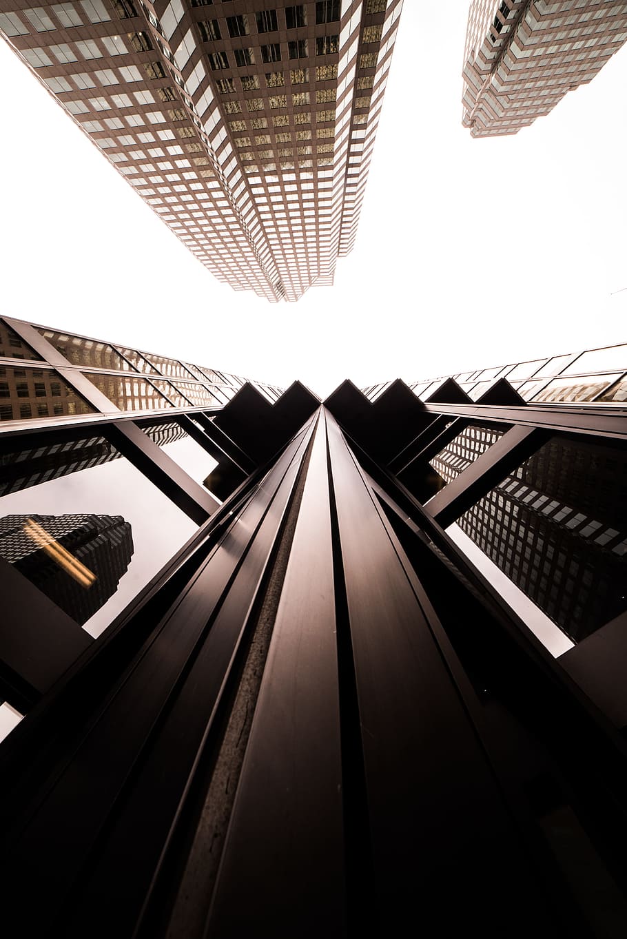 high-rise building, sky, looking up, modern design, skyscraper HD wallpaper