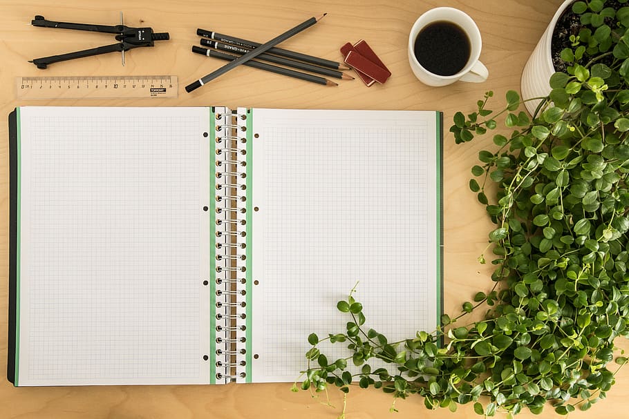 White Ruled Book, art materials, blank, coffee, cup, desk, food HD wallpaper