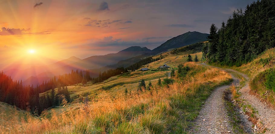 landscape, sunset, nature, scenic, fantasy, atmospheric, sky HD wallpaper
