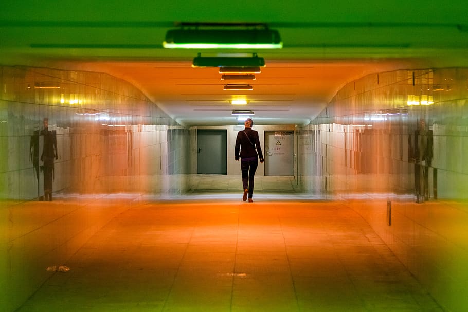 person walking along pathway, one person, real people, illuminated HD wallpaper