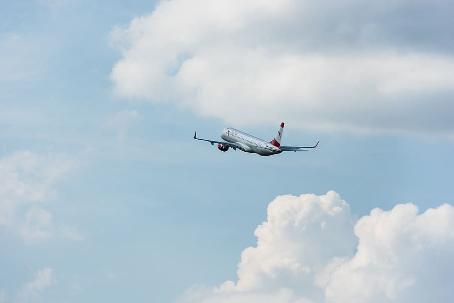 airplane flying during daytime, air vehicle, cloud - sky, transportation HD wallpaper