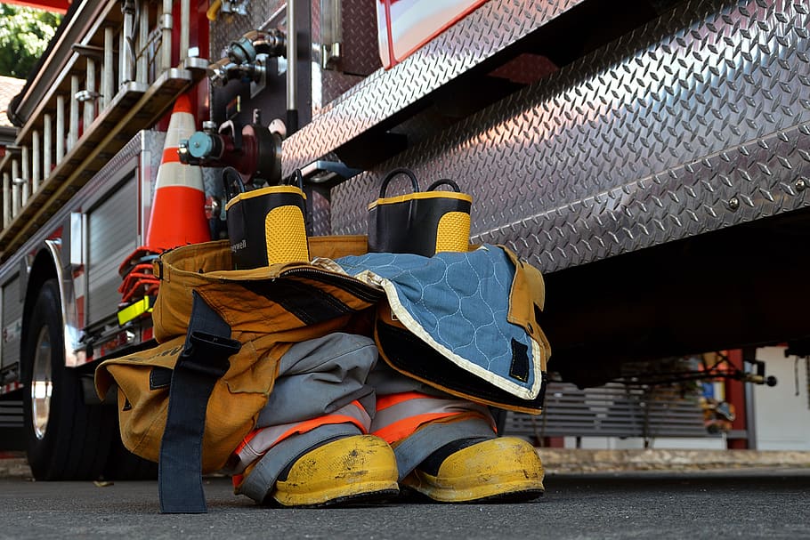 boots, pant, firefighter, team, protection, pants, stairs, machine HD wallpaper