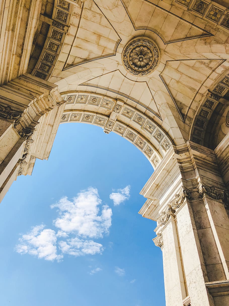 building, architecture, arched, portugal, lisbon, pillar, column HD wallpaper