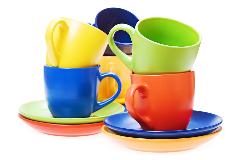 cups, kitchen, closeup, isolated, heap, cafe, nobody, many HD wallpaper