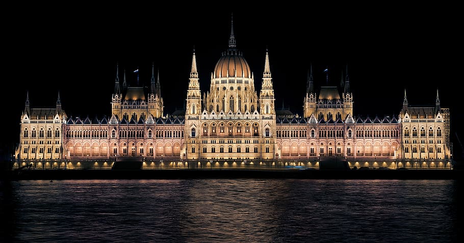 Hungarian Parliament Building View during Night, architecture