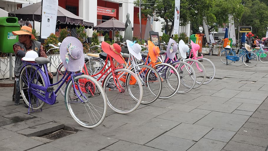 indonesia, taman fatahillah, bikes, bicycle, colorful, transportation, HD wallpaper
