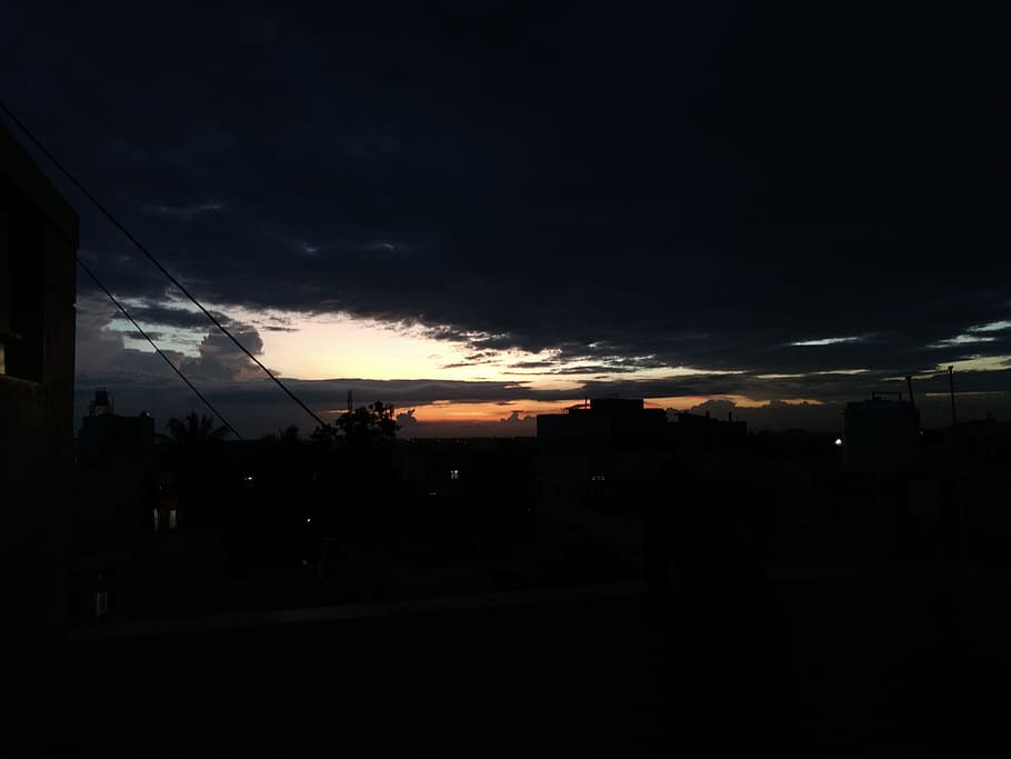 india, davanagere, evening, sunshine, sky, cloud - sky, silhouette HD wallpaper