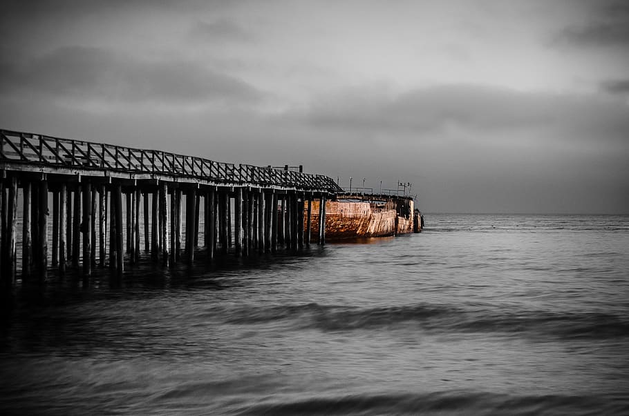 Photo of Seashore during Night Time, cloudy, nature, ocean, pier HD wallpaper