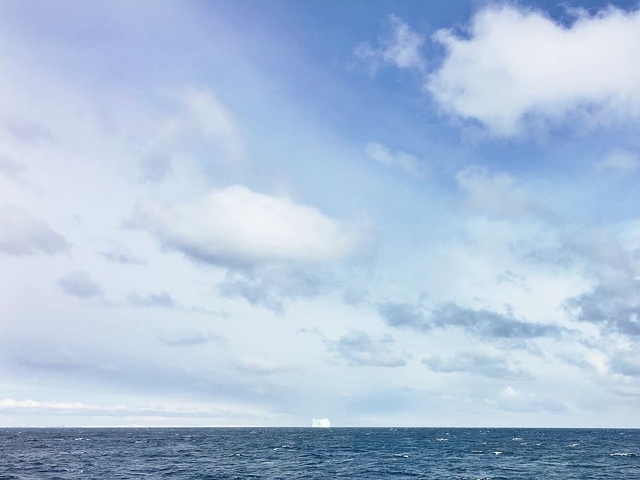 antarctica, ocean, blue, cold, iceberg, water, empty, clouds HD wallpaper