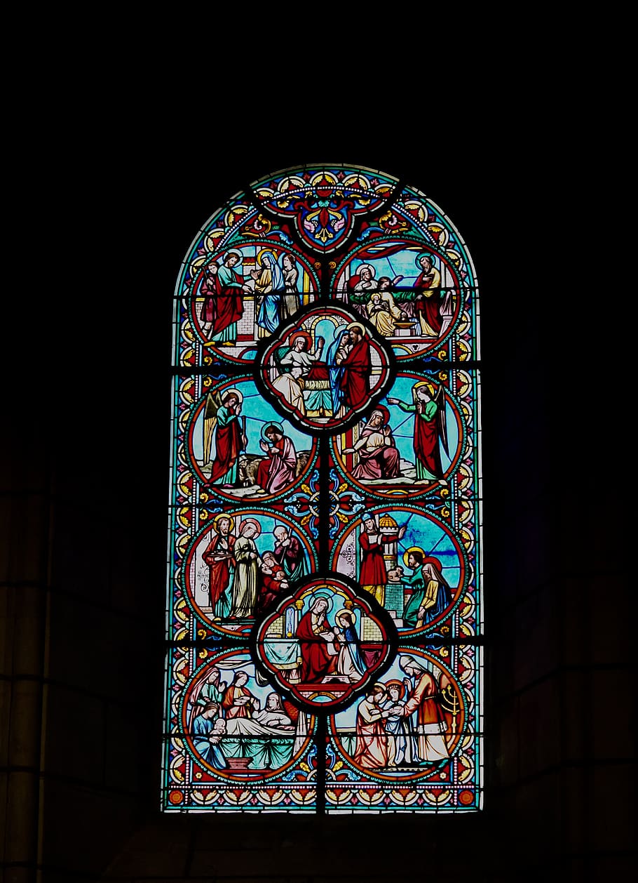 stained glass, stained glass windows, church, church of saint denis, HD wallpaper