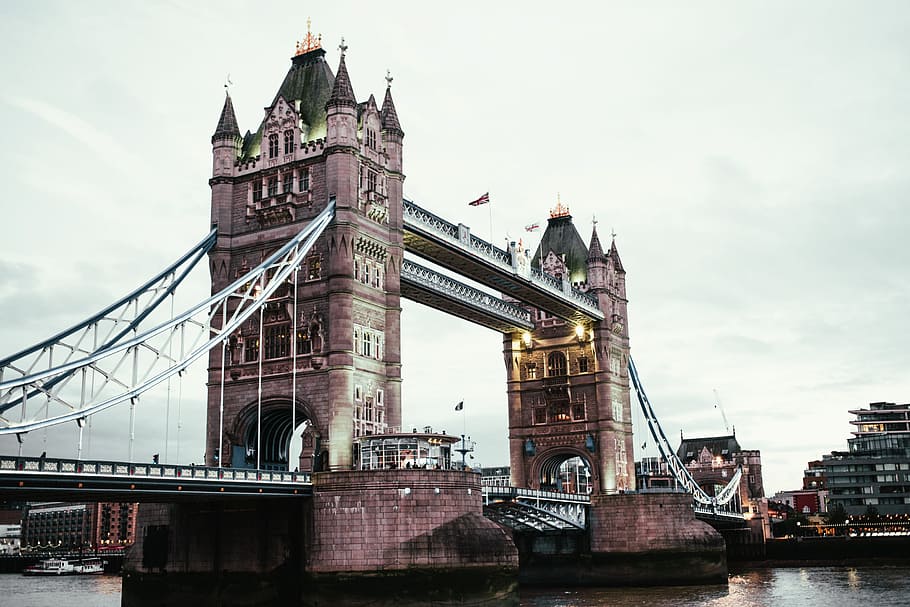 London tower bridge at Sunset illuminated with lights, architecture HD wallpaper