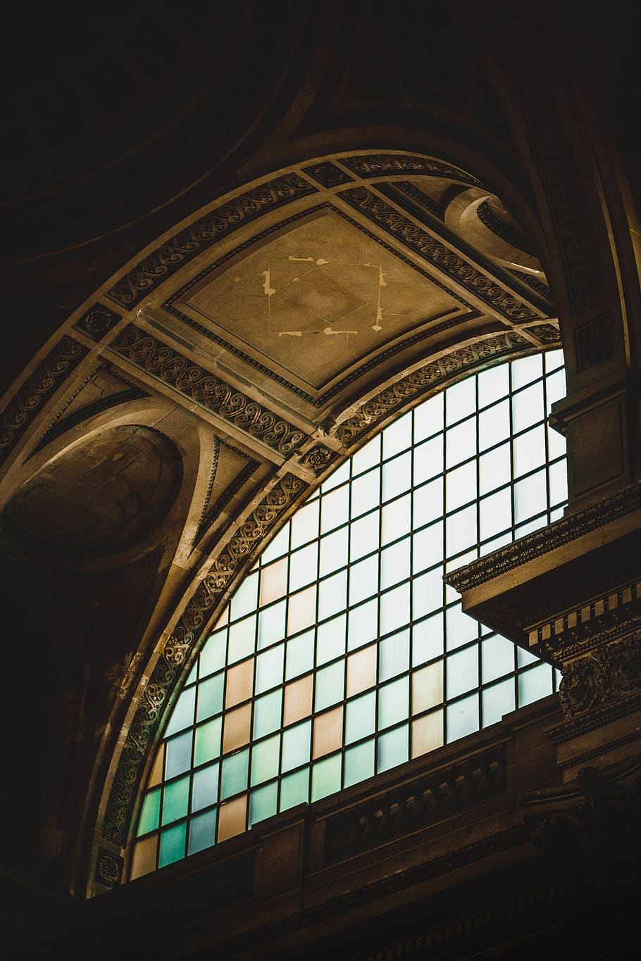 stained glass inside building, low angle view, built structure HD wallpaper