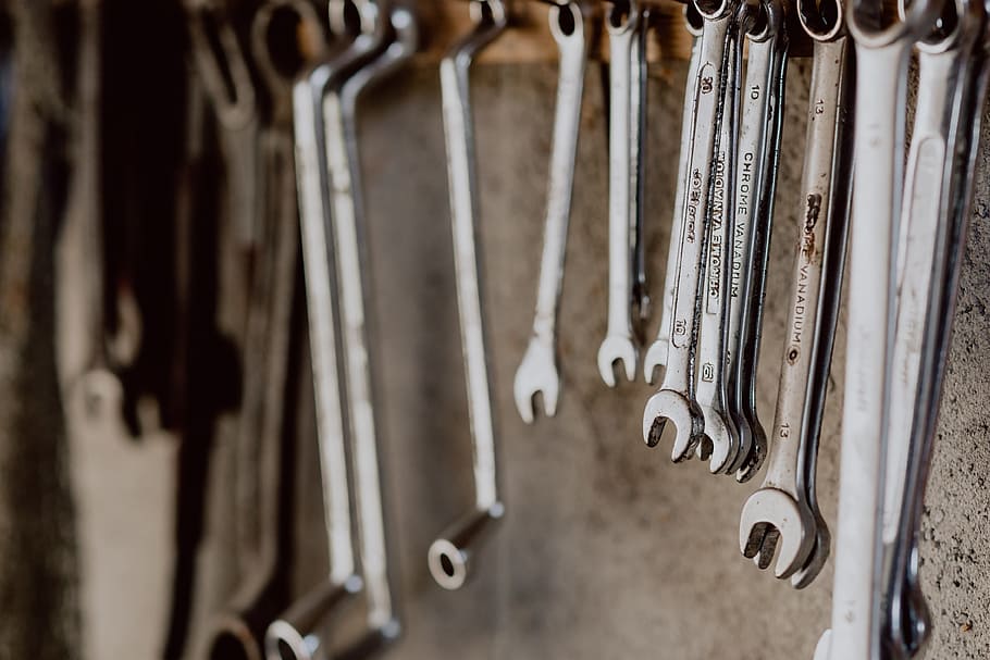 Set of ring and open-end wrench, workshop, garage, tools, repair HD wallpaper