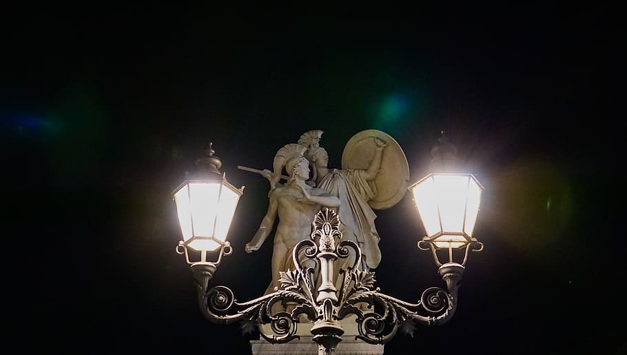berlin, germany, statue, lamp, nightshot, straße, straßenbeleuchtung HD wallpaper