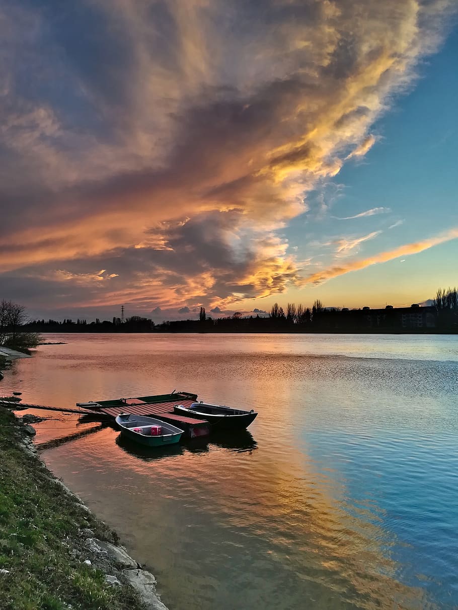 sunset, river vah, twilight, reflex, slovakia, nature, landscape HD wallpaper