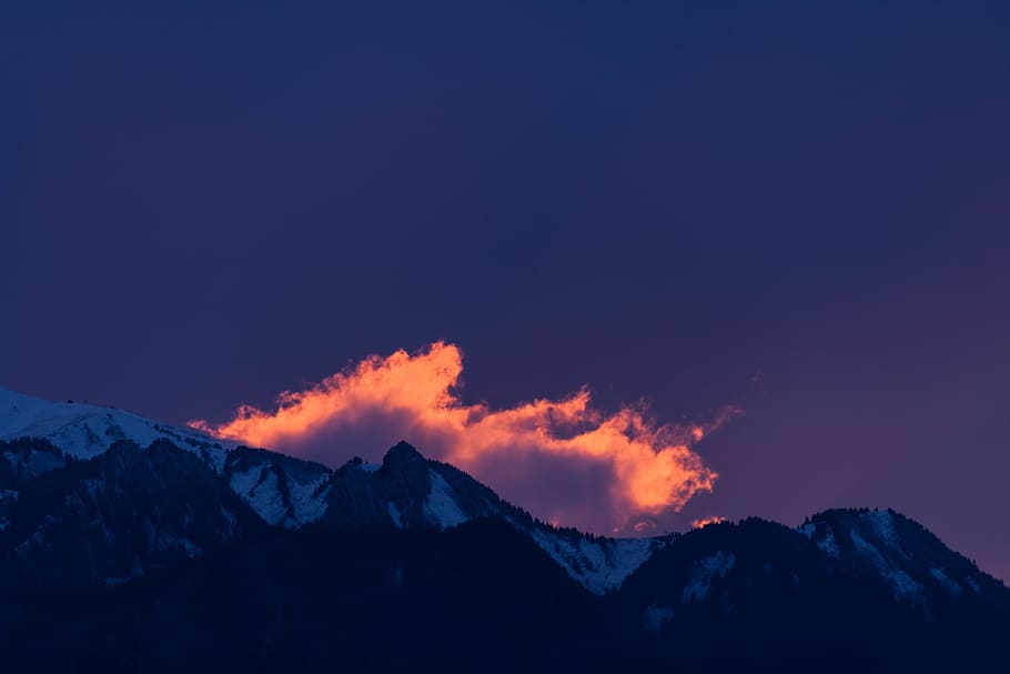 orange and white clouds illustration, mountain, sky, beauty in nature HD wallpaper