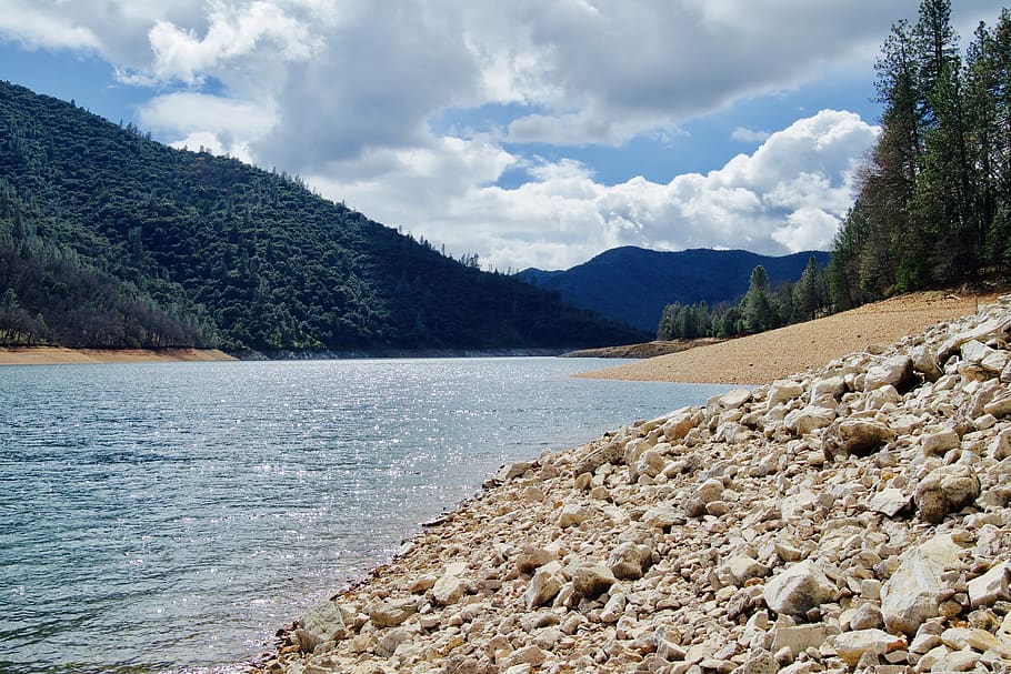 Lake Water Under Cloudy Sunny Sky, clouds, landscape, mountains HD wallpaper