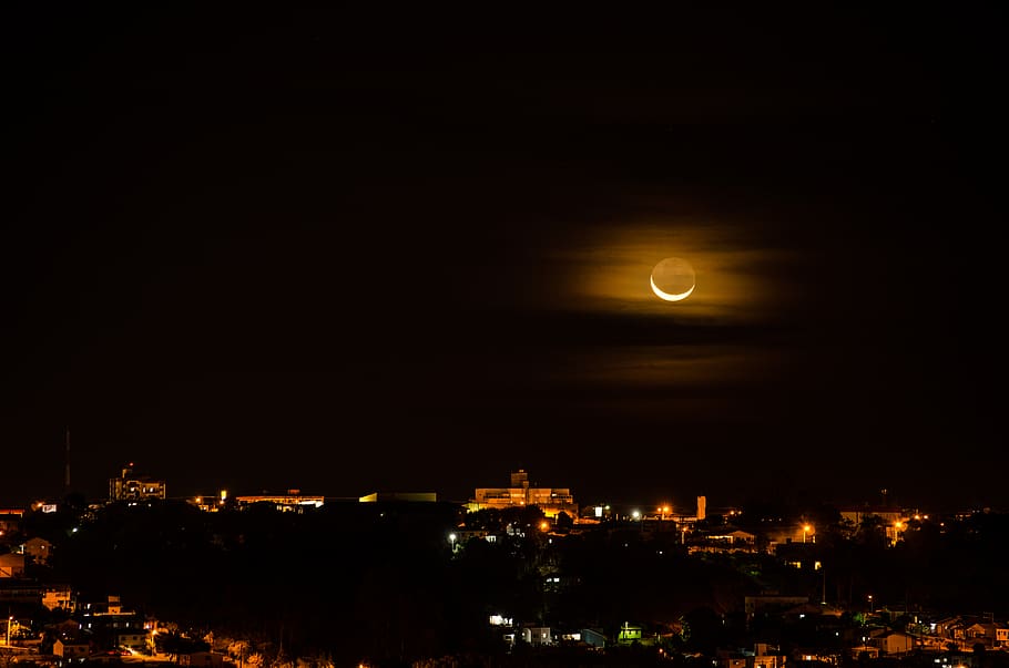 night, architecture, building exterior, city, moon, built structure HD wallpaper