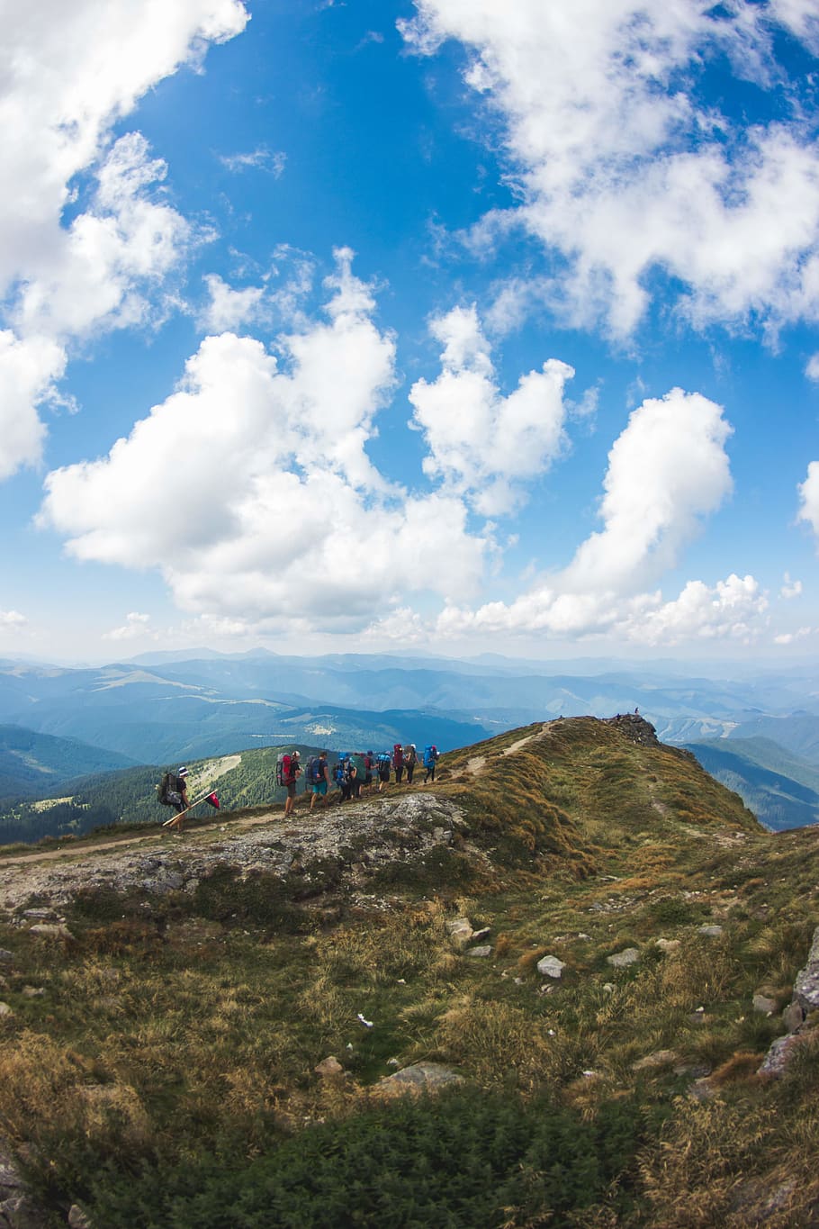 Group Of People At The Top Of The Mountain, adventure, clouds HD wallpaper