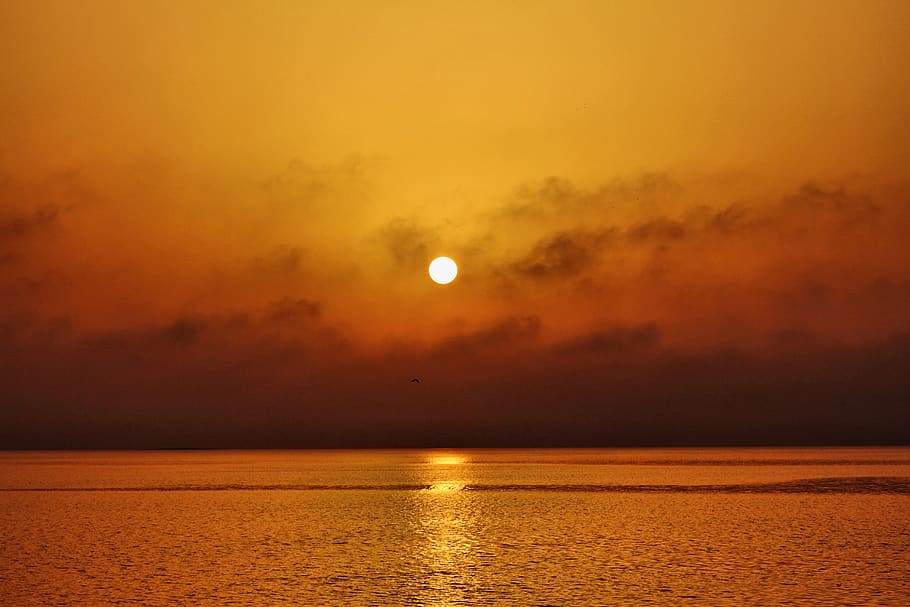 clouds, sunset, sunrise, evening, water, beach, sea, ocean HD wallpaper