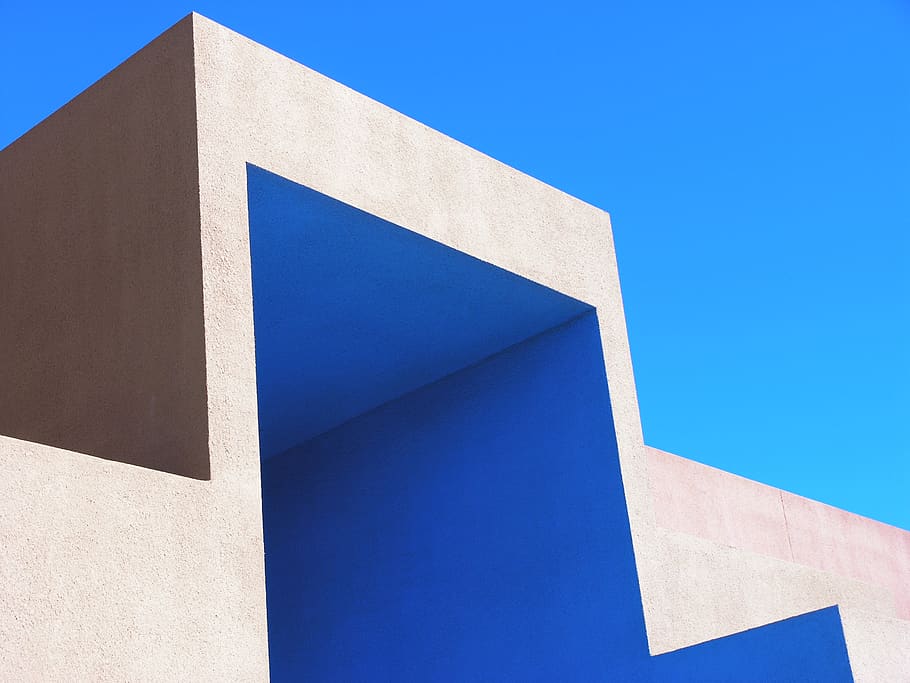 white concrete house, blue, no people, architecture, clear sky HD wallpaper