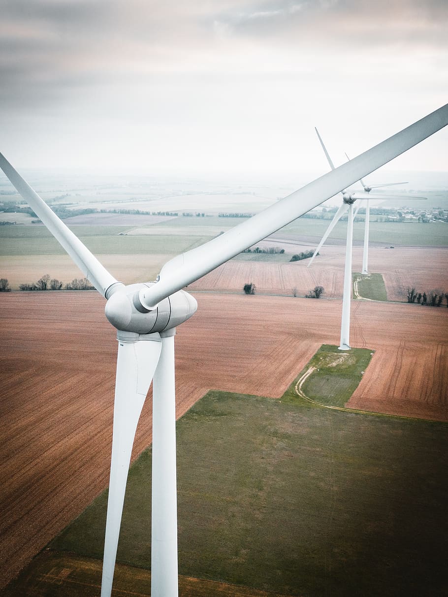 three white windmill during daytime, sky, air vehicle, airplane HD wallpaper