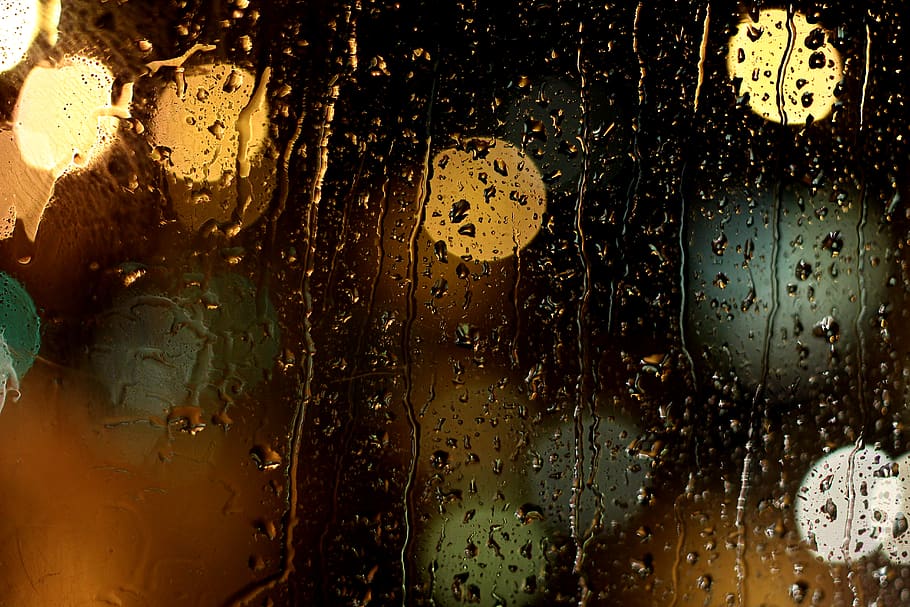 united kingdom, london, rain, window, lights, water, droplets