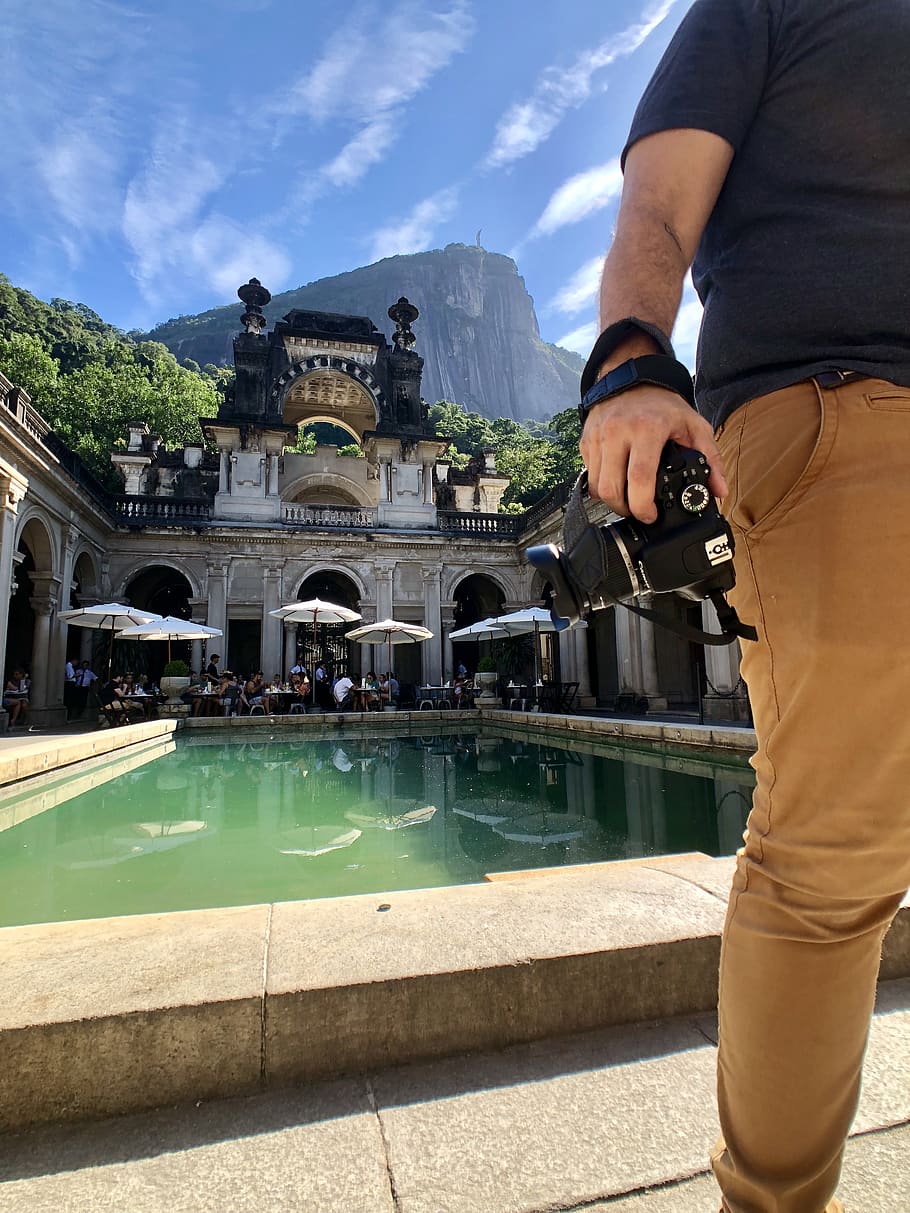 Man Holding Camera, architecture, building, dug-out pool, built structure HD wallpaper