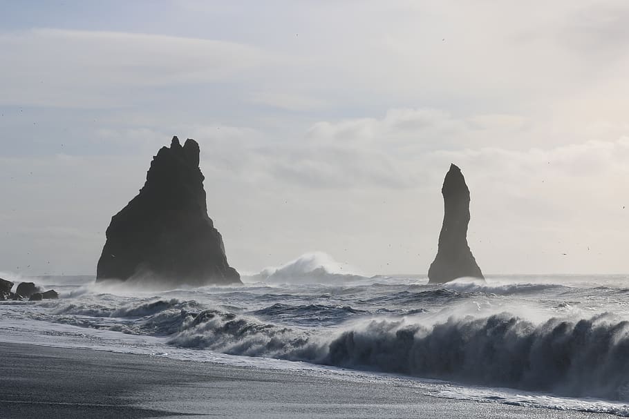 sea, nature, water, ocean, outdoors, sea waves, reynisdrangar HD wallpaper