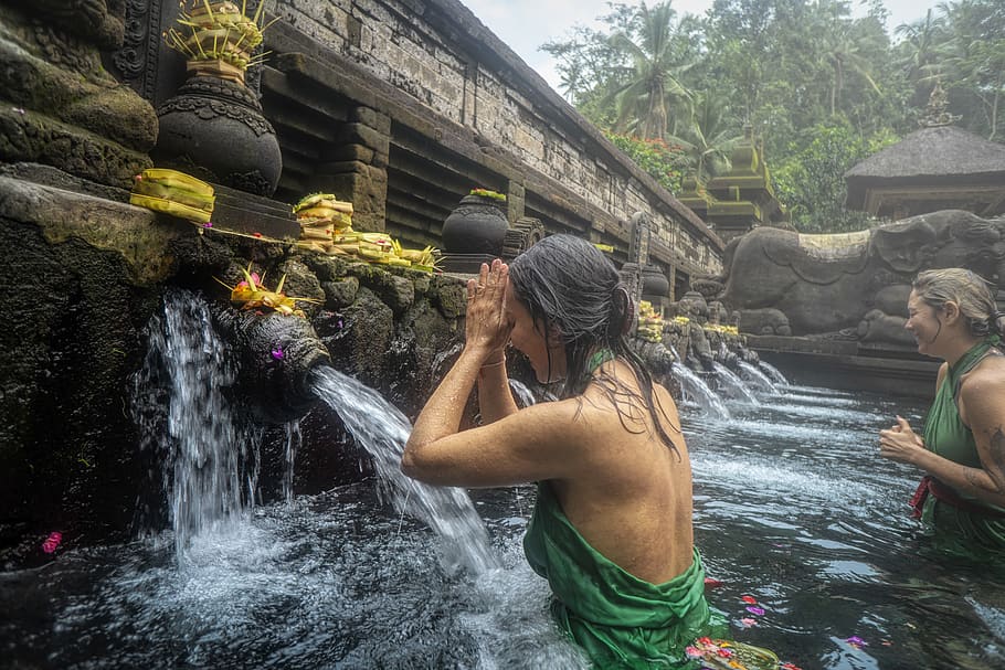 Woman Standing in Front of Flowing Water, adult, bali, balinese