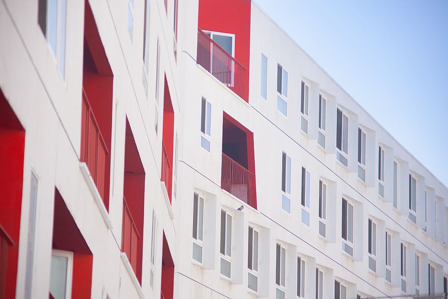 architecture, red, white, building, infrastructure, built structure HD wallpaper