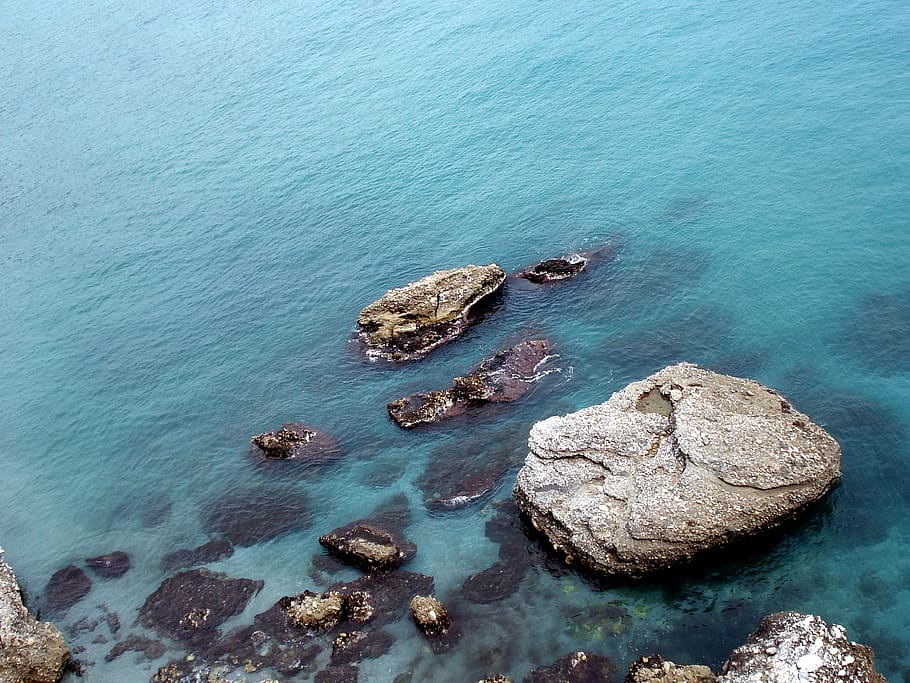 ocean, coast, rocks, blue, waves, rock - object, water, solid HD wallpaper