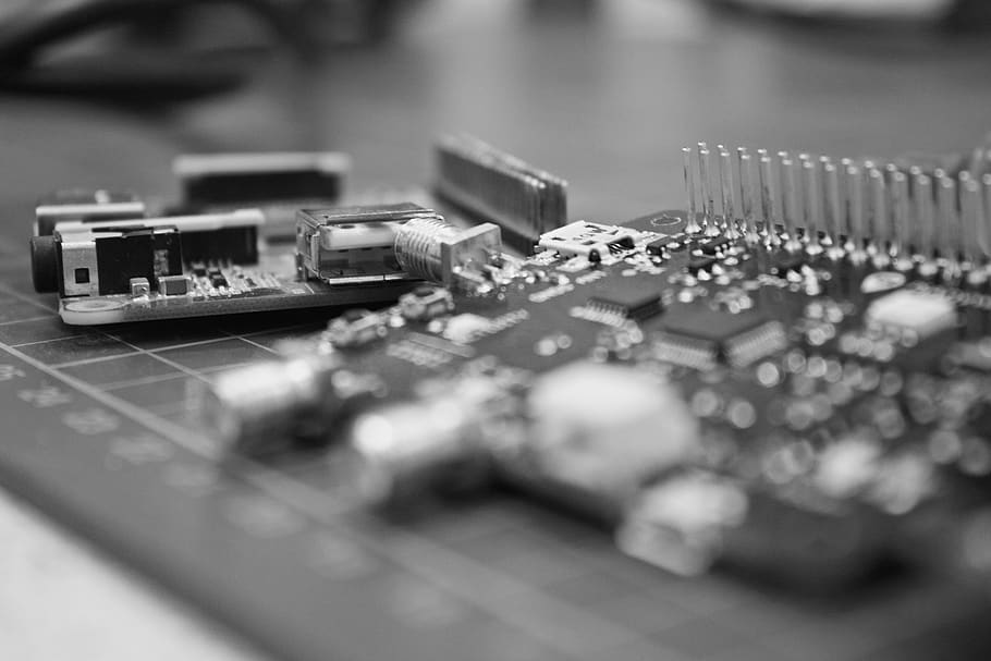 electronics industry, technology, circuit board, selective focus, HD wallpaper