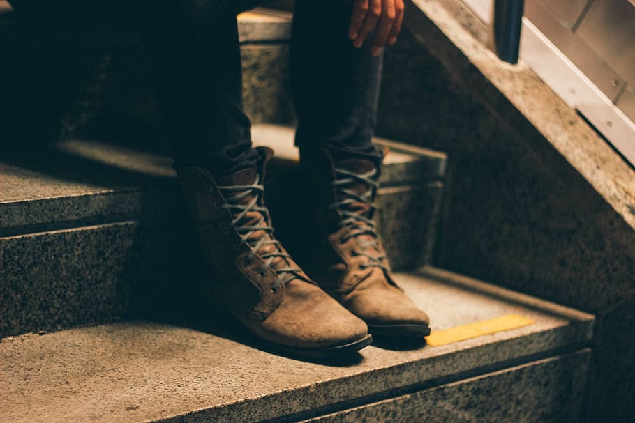 boots, shoes, laces, steps, stairs, fashion, low section, body part HD wallpaper
