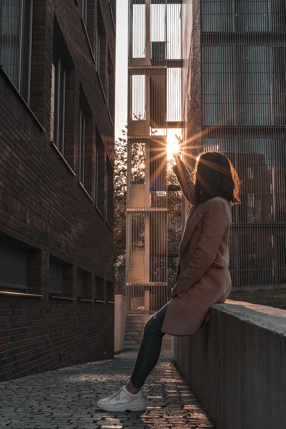 woman sitting on railing, flare, light, clothing, apparel, human HD wallpaper