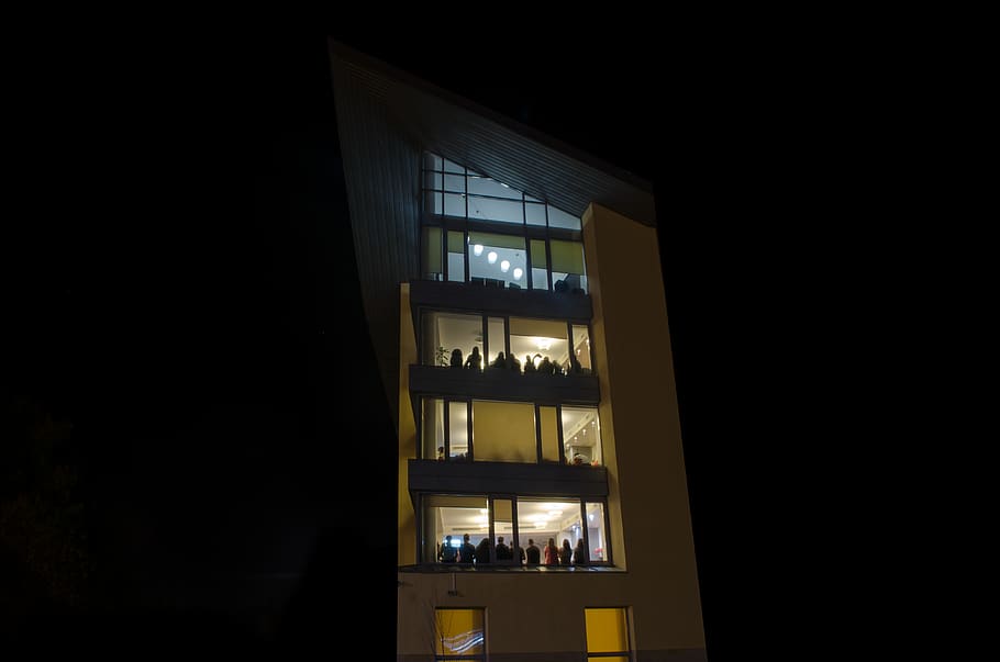 people, windows, work, dark, office, meeting, architecture HD wallpaper